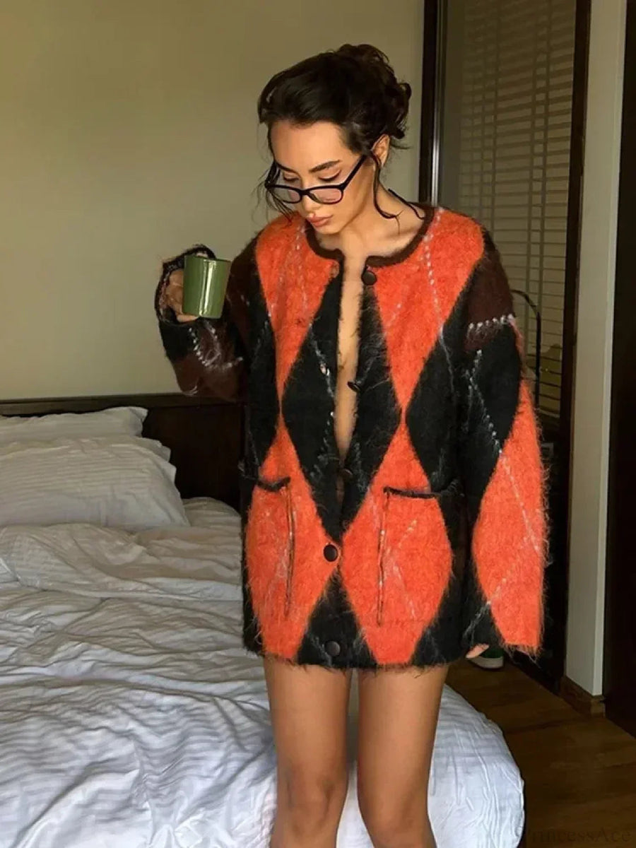 SALISBURGO - Cardigan arancione oversize con tasche a contrasto