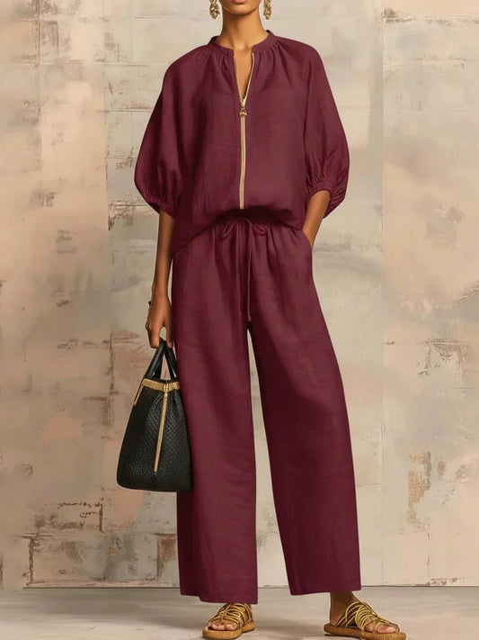 SOFIA - Completo Camicia e Pantaloni Wide Leg Multicolore