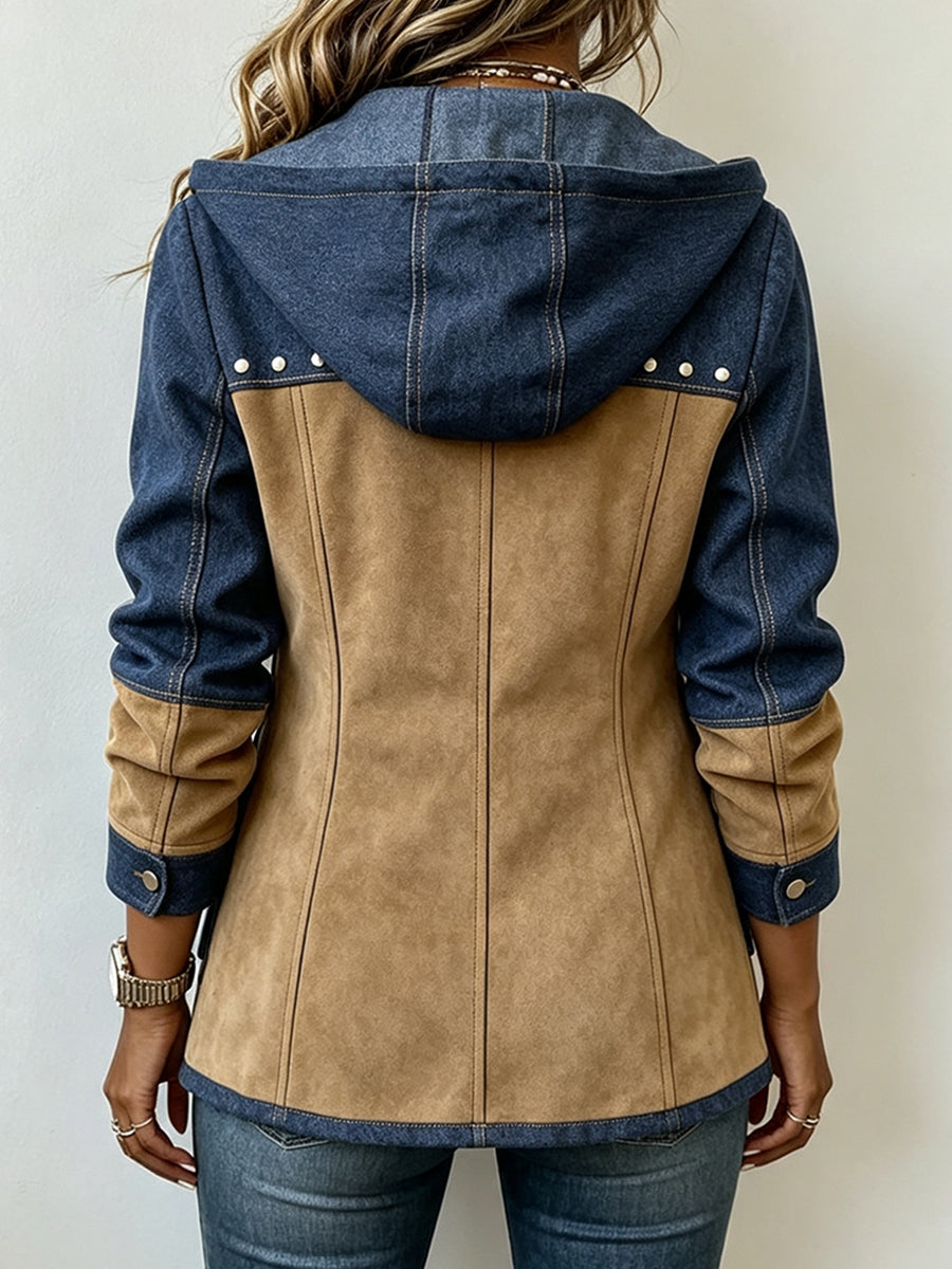 PIANENGO - Giacca con cappuccio blu navy e cammello a contrasto