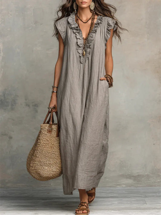 AURORA - Abito Lungo Boho in Lino-Cotone