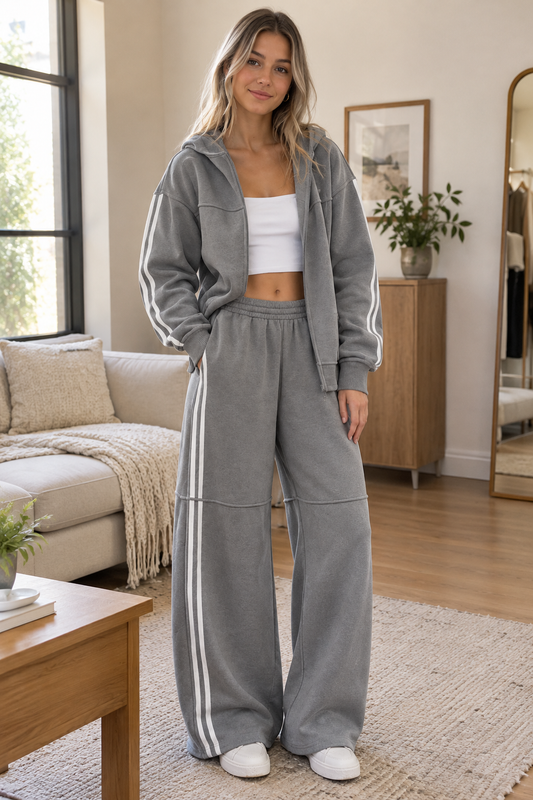 FARNESE - Zeagoo Casual Chic Side Stripe Tracksuit Set