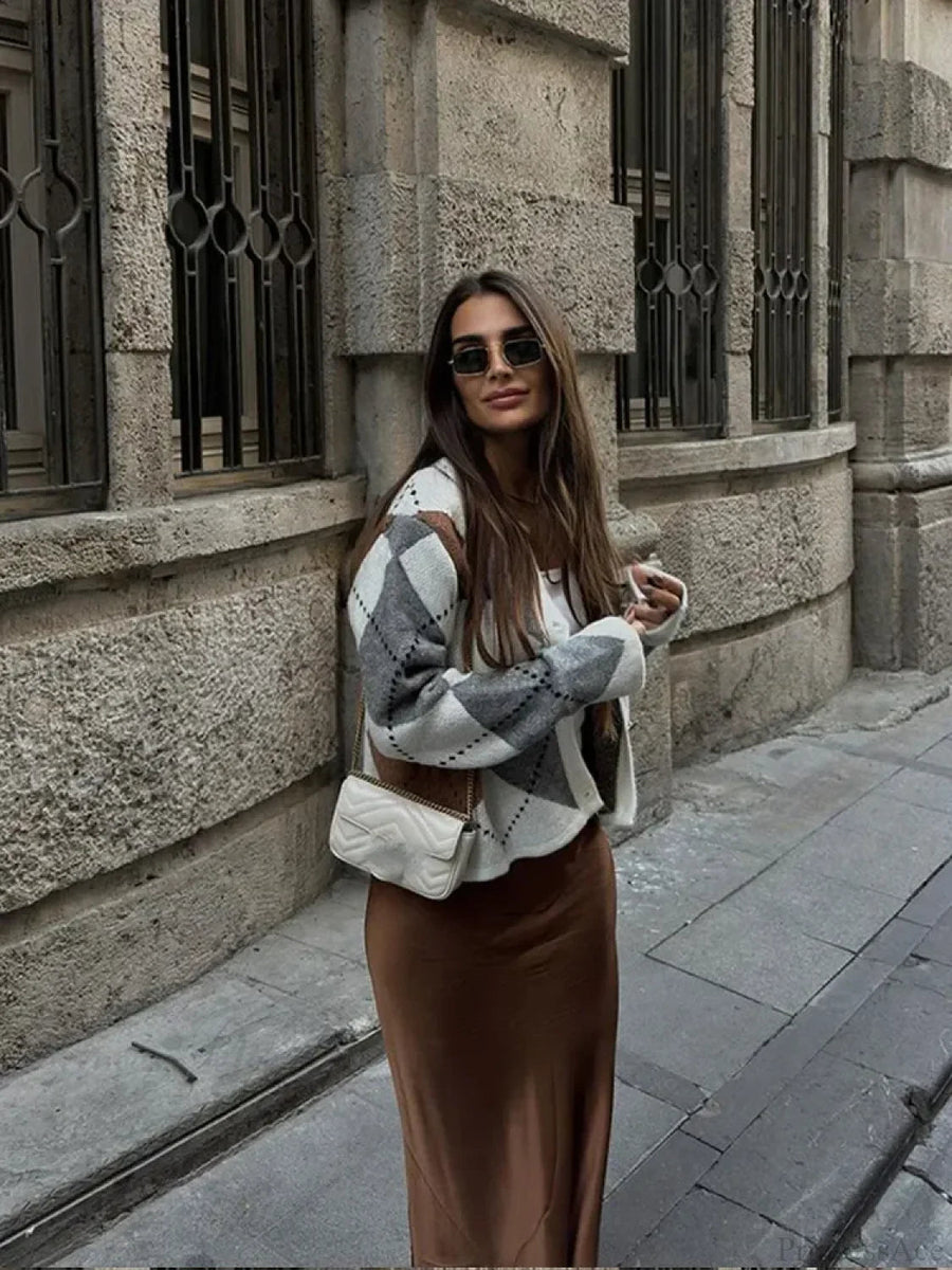 ARDORE - Cardigan girocollo con stampa a contrasto