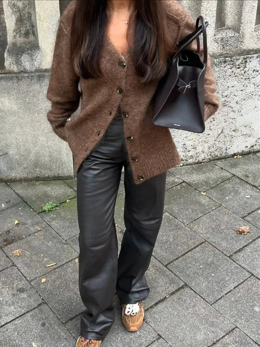 SIVIGLIA - Cardigan marrone morbido con scollo a V
