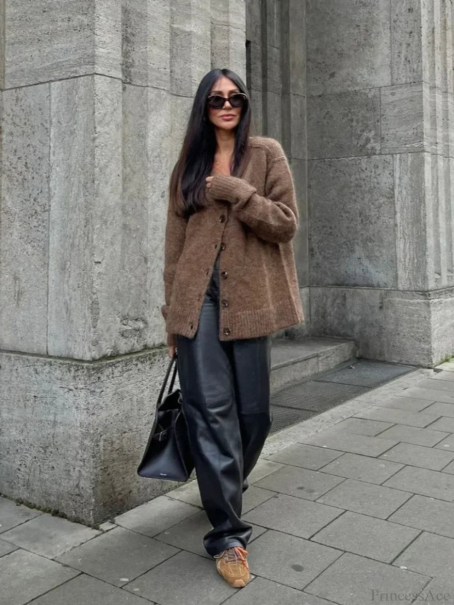 SIVIGLIA - Cardigan marrone morbido con scollo a V