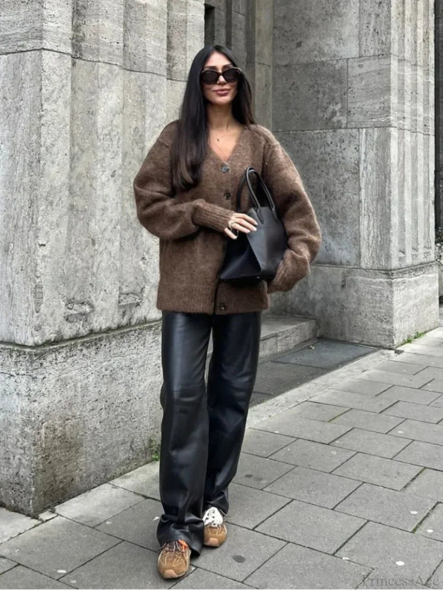 SIVIGLIA - Cardigan marrone morbido con scollo a V