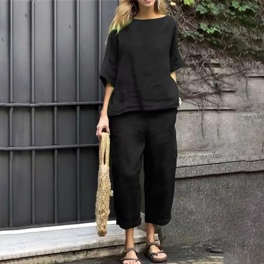 CHIARA - Completo due pezzi in cotone-lino casual