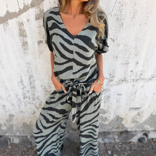 EVELINA - Completo Zebra Grigio Scollo a V