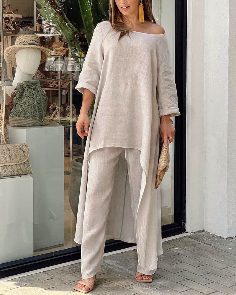 SOFIA - Completo pantalone in lino multicolore
