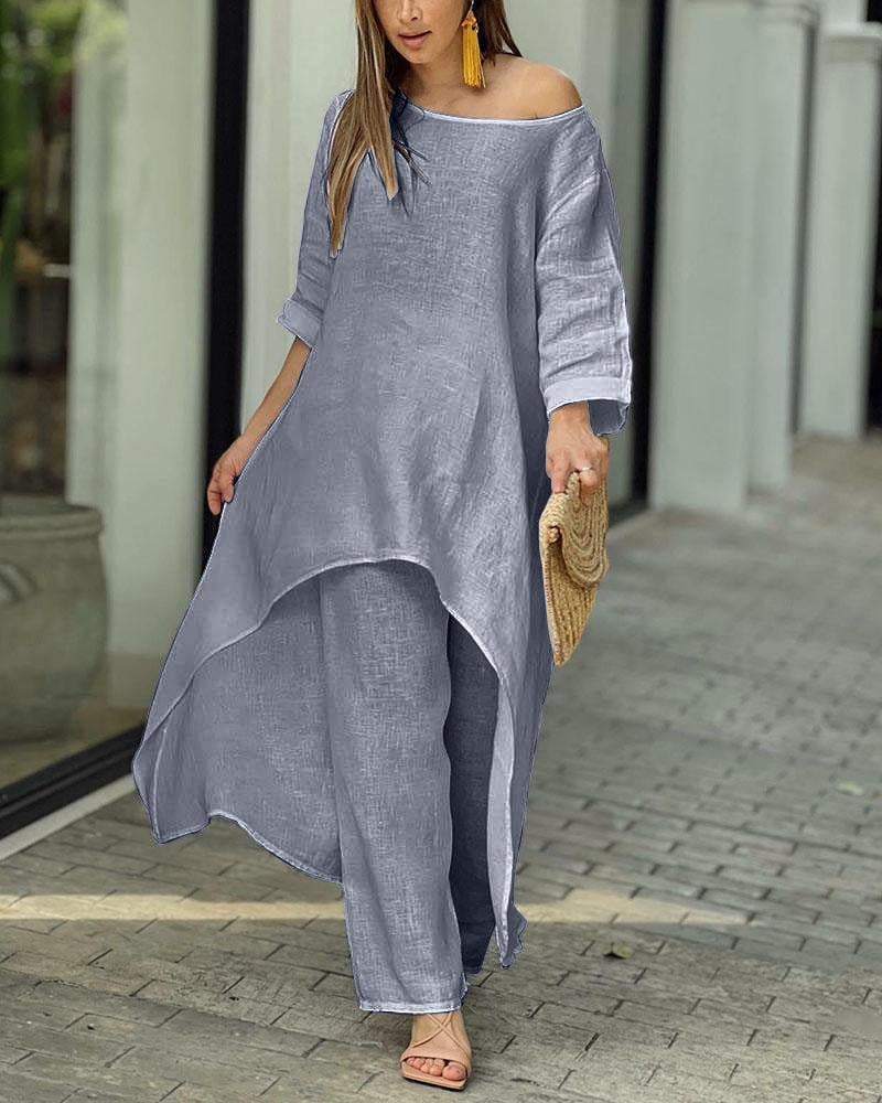 SOFIA - Completo pantalone in lino multicolore