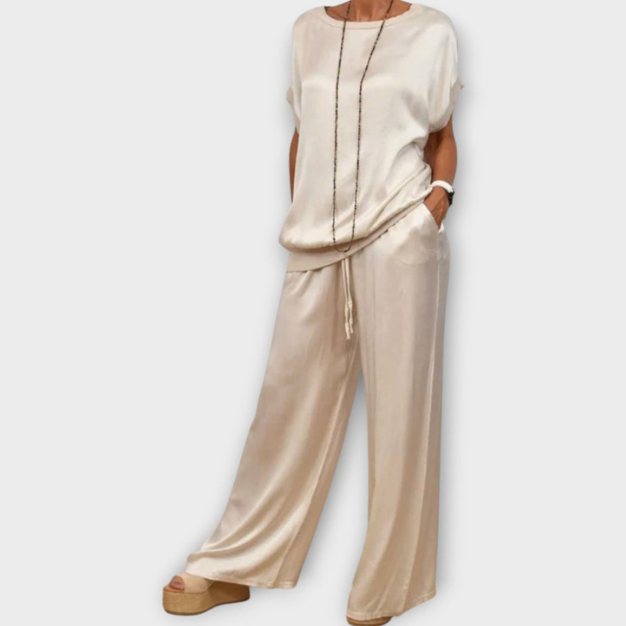BIANCA - Set due pezzi satinato in bianco, nero, grigio o beige