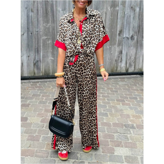 BEATRICE - Completo due pezzi leopardato rosso, verde e marrone