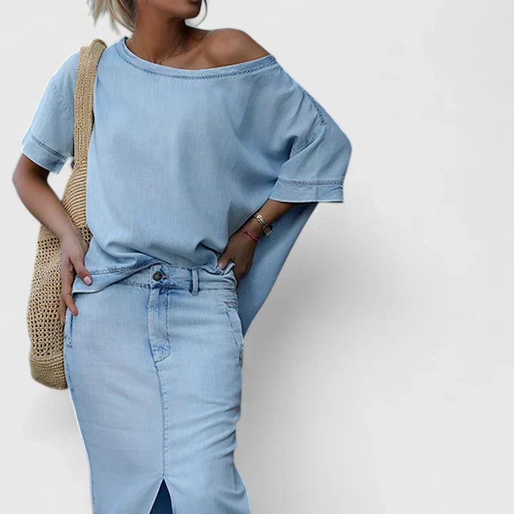 GIULIA - Gonna lunga elegante azzurro chiaro
