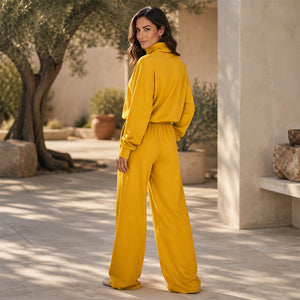 MOIRA - Completo 2 Pezzi in Maglia con Dolcevita e Pantaloni Palazzo