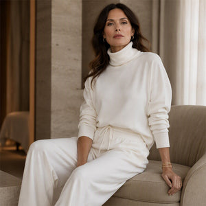 MOIRA - Completo 2 Pezzi in Maglia con Dolcevita e Pantaloni Palazzo