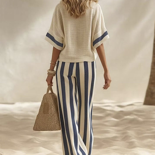 DAIRAGO - Completo estivo donna a righe con pantaloni ampi