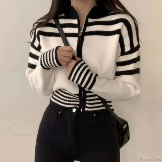 GALLIPOLI - Cardigan a righe con zip e collo alto