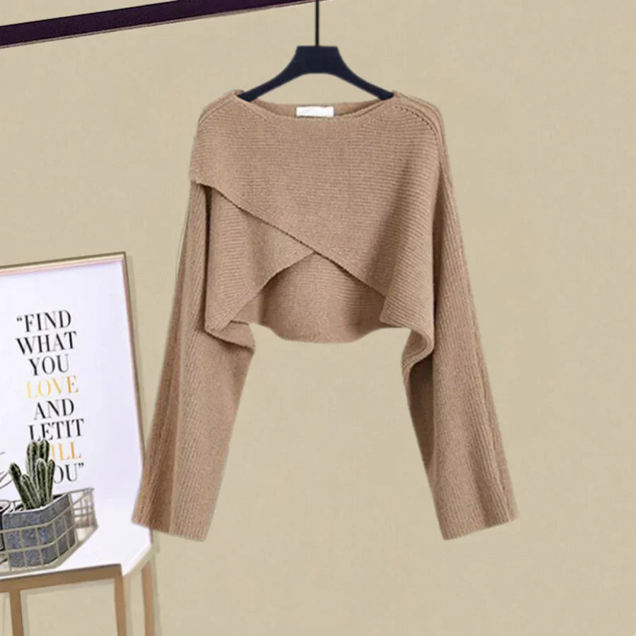 AGATA - Completo abito e maglione in grigio e beige