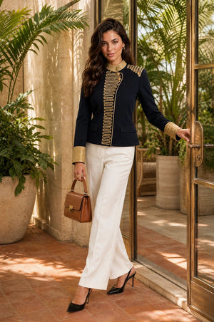 TERENZO - Giacca militare blu navy con bordi dorati