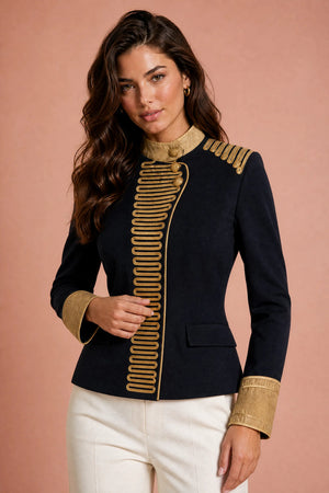 TERENZO - Giacca militare blu navy con bordi dorati