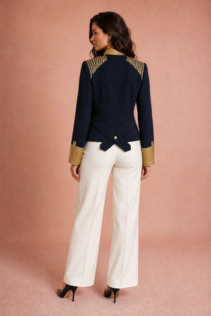 TERENZO - Giacca militare blu navy con bordi dorati