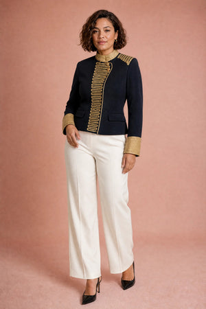 TERENZO - Giacca militare blu navy con bordi dorati