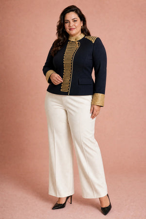 TERENZO - Giacca militare blu navy con bordi dorati