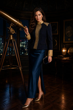 TERENZO - Giacca militare blu navy con bordi dorati