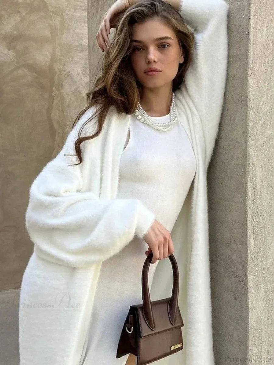 FIUGGI - Vintage Solid Fluffy Warm Oversized Cardigan