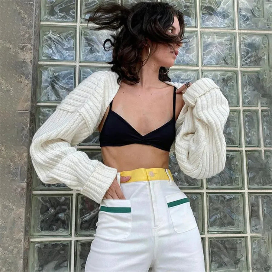 CARLANTINO - Cardigan corto in maglia con spalle scese